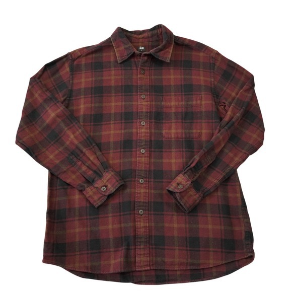Uniqlo Other - Uniqlo Men's Large Flannel Plaid‎ Button Down Shirt Burgundy Black Brown Casual